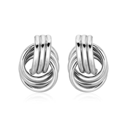 Polished Love Knot Earrings with Interlocking Rings in Sterling Silver(15mm)