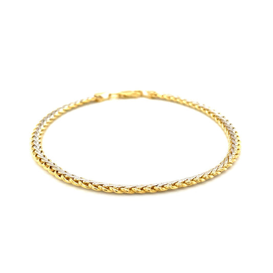 Two-Toned Fine Wheat Chain Bracelet in 10k Yellow & White Gold