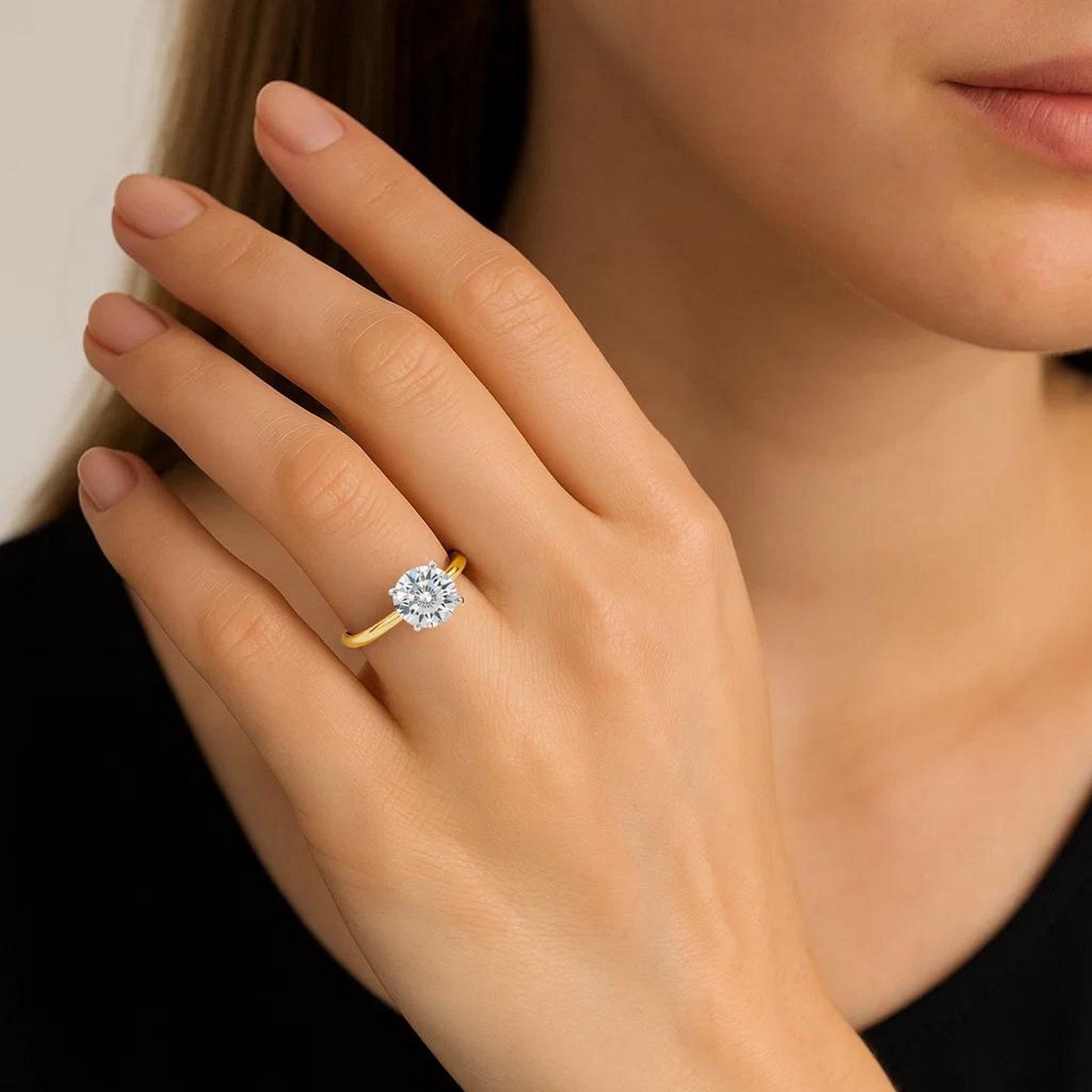 2 Carat Round Lab Grown IGI G/VS1 Diamond Solitaire Ring in 14K Yellow Gold