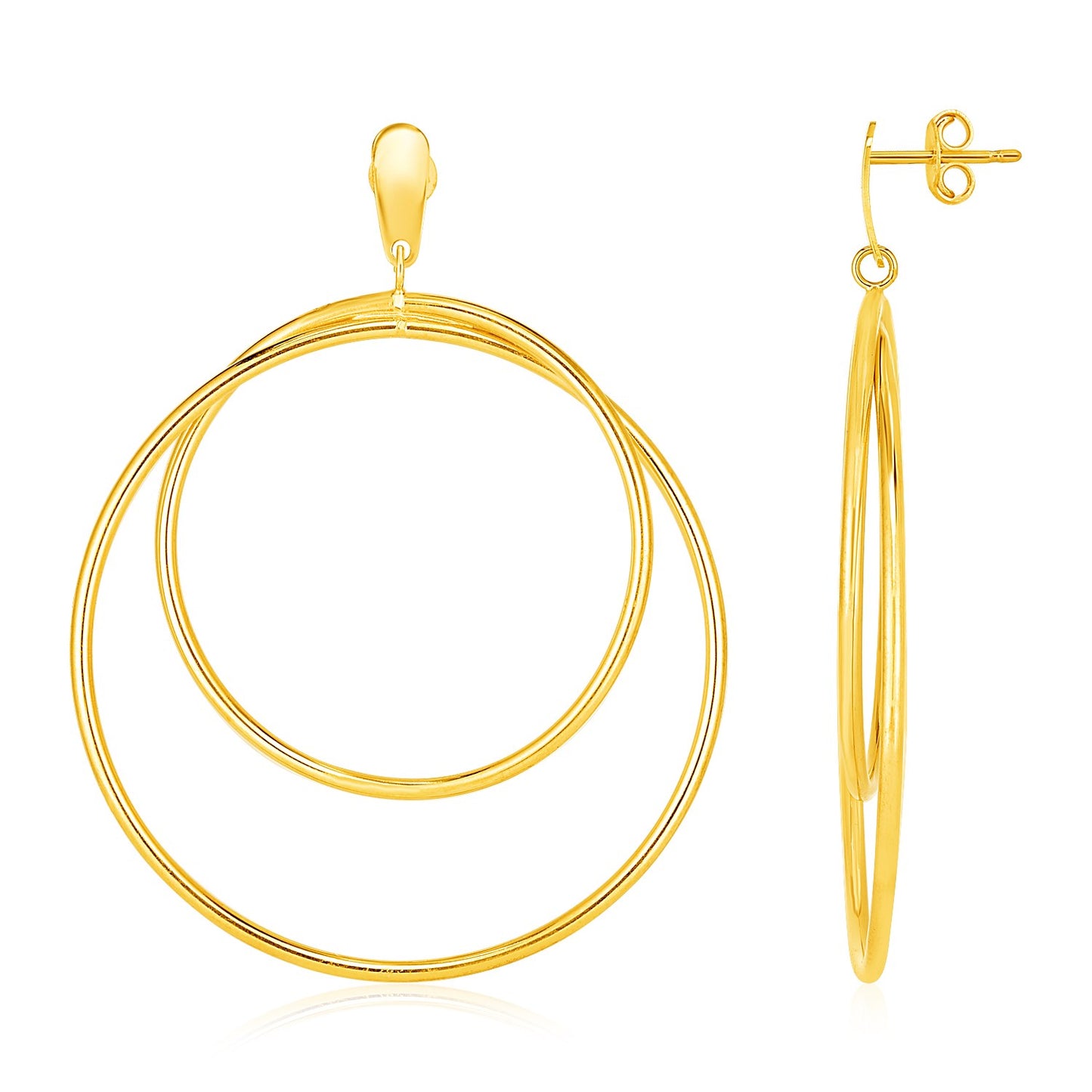 14k Yellow Gold Post Earrings with Open Polished Circle Dangles