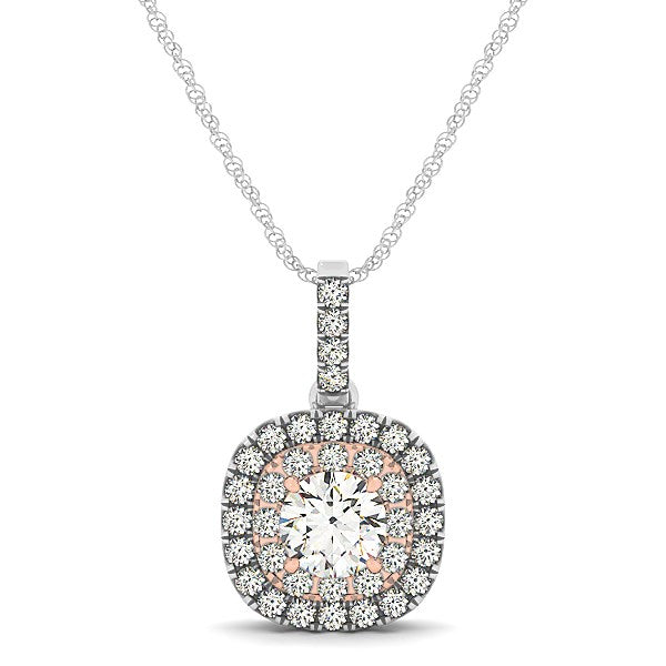 14k White & Rose Gold Cushion Shape Halo Diamond Pendant (1/2 cttw)