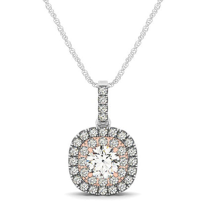 14k White & Rose Gold Cushion Shape Halo Diamond Pendant (1/2 cttw)