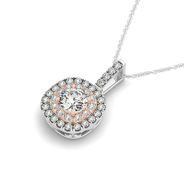 14k White & Rose Gold Cushion Shape Halo Diamond Pendant (1/2 cttw)