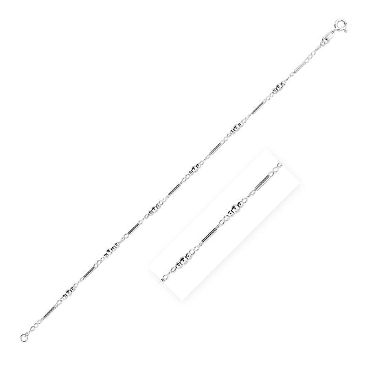 Sterling Silver Anklet with Polished Bars & Beads