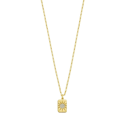 Sterling Silver Gold Plated Cubic Zirconia Starburst Locket Necklace