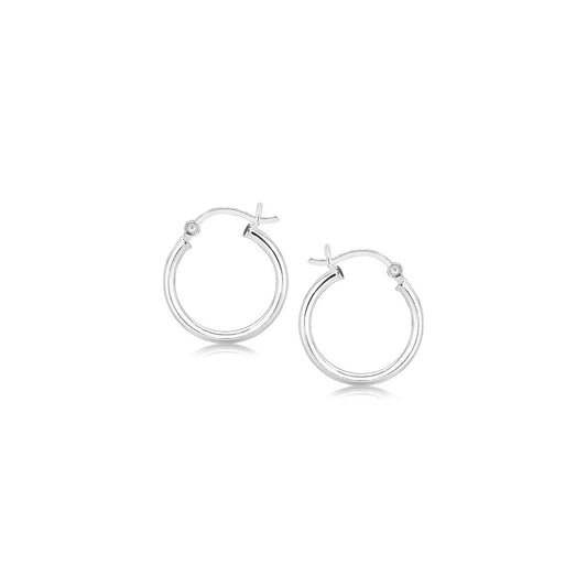 Polished Sterling Silver & Rhodium Plated Hoop Earrings (2x15mm)