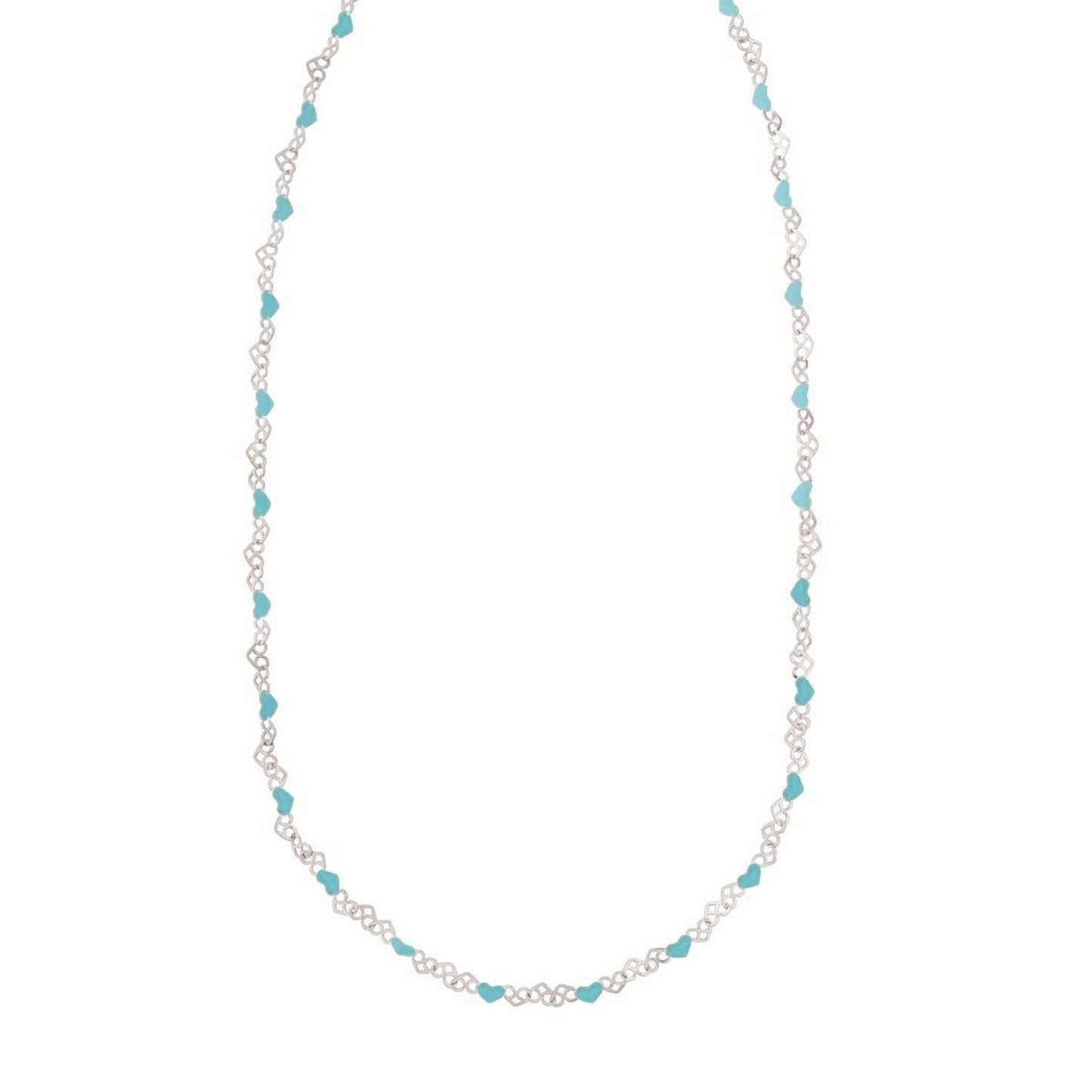 Sterling Silver Rhodium Plated Blue Enamel Hearts Necklace