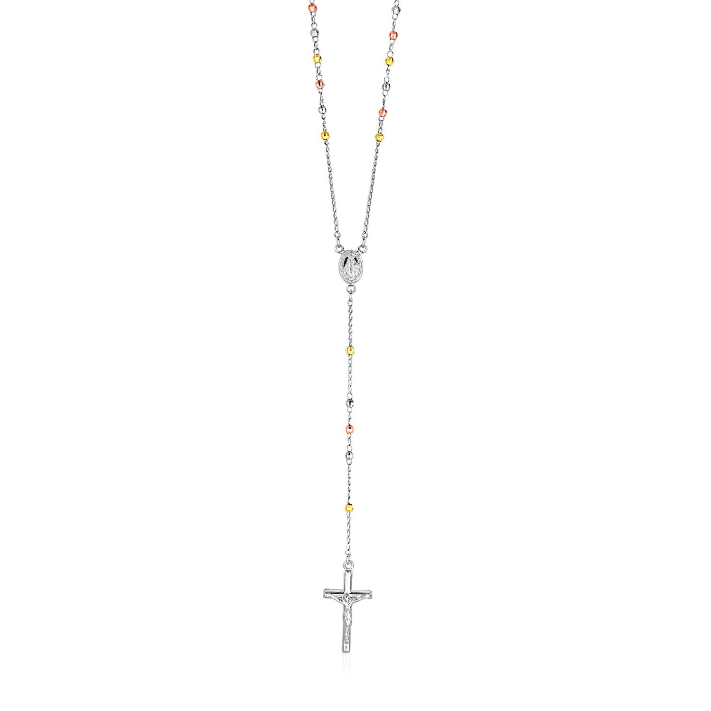 Three Toned Rosary Chain & Bead Necklace in Sterling Silver