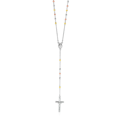 Three Toned Rosary Chain & Bead Necklace in Sterling Silver