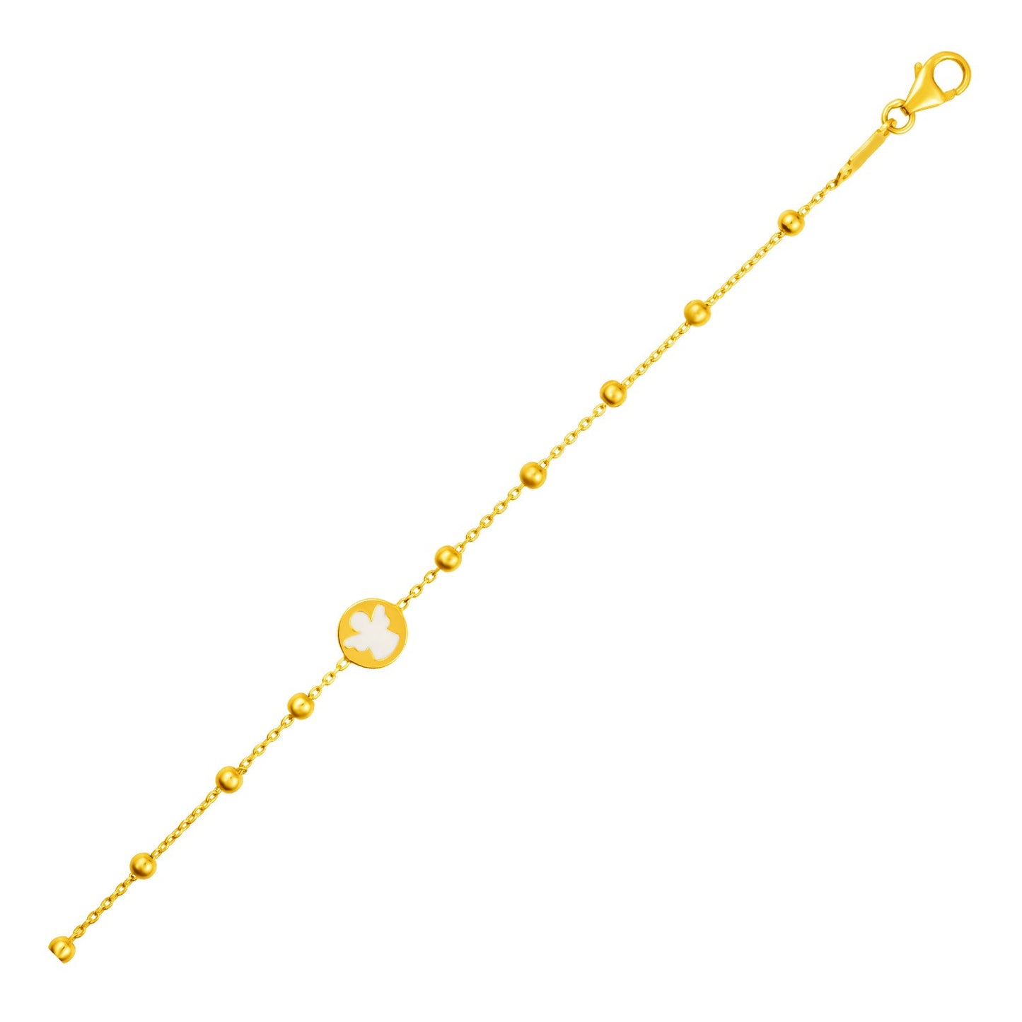 14k Yellow Gold Childrens Bracelet with Angel & Beads