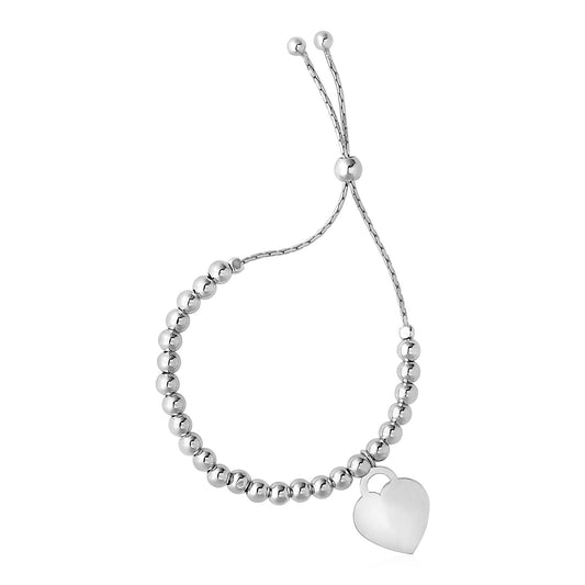 Adjustable Bead Bracelet with Heart Charm in Sterling Silver