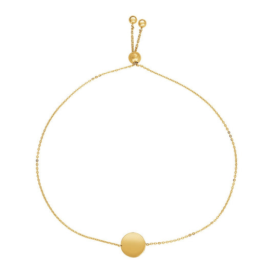Adjustable Bracelet with Circle in 14k Yellow Gold