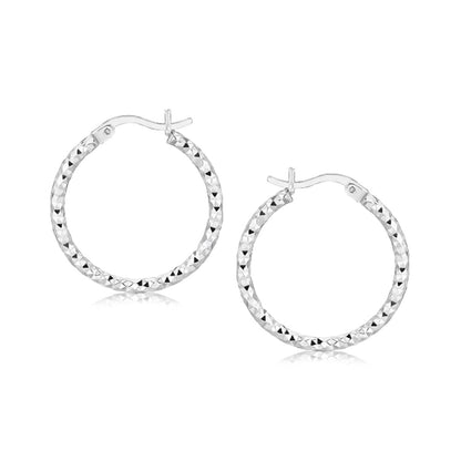 Sterling Silver Rhodium Plated Weave Like Hoop Style Earrings(2x20mm)