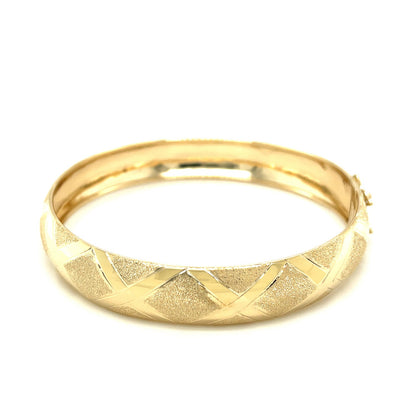 10k Yellow Gold Dual-Textured Diamond  Bangle