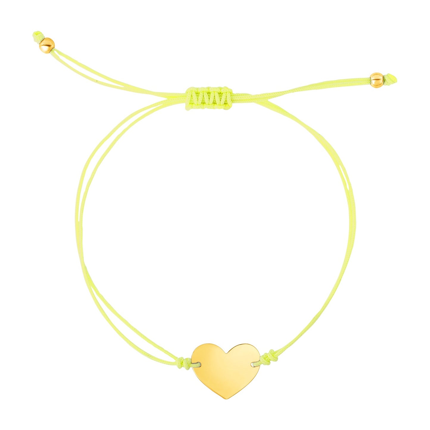 9 1/4 inch Yellow Cord Adjustable Bracelet with 14k yellow Gold Heart