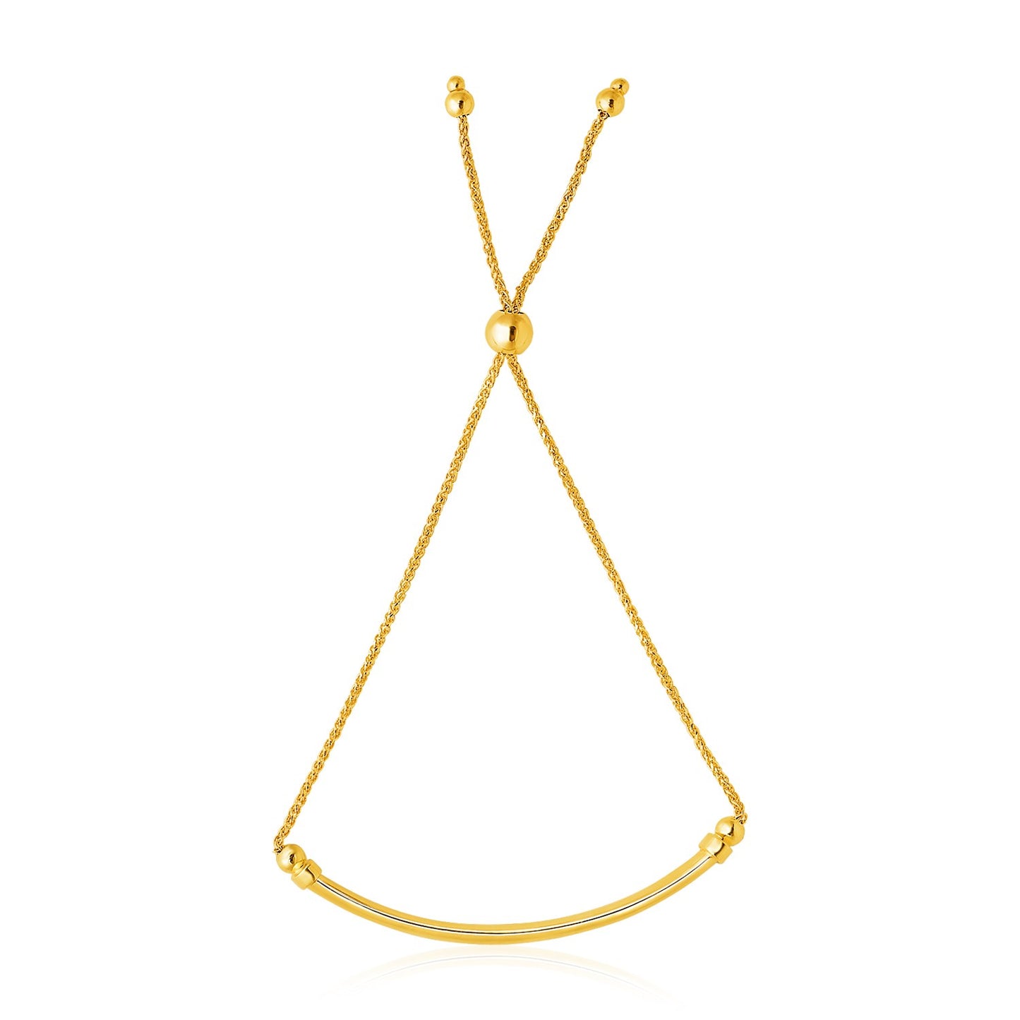 14k Yellow Gold Smooth Curved Bar & Lariat Style Bracelet