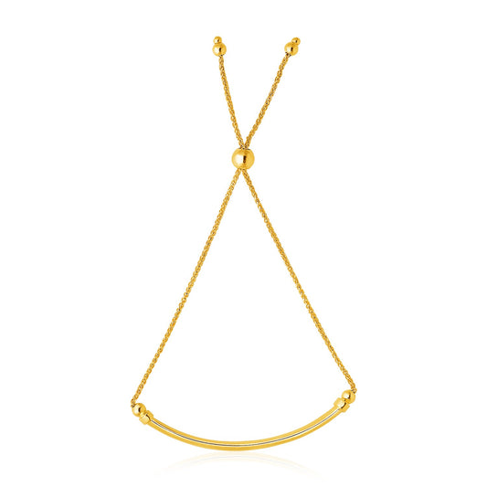 14k Yellow Gold Smooth Curved Bar & Lariat Style Bracelet