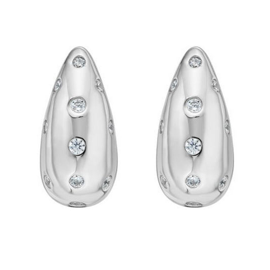 Sterling Silver Puffed Raindrop with Cubic Zirconia Stones Earrings