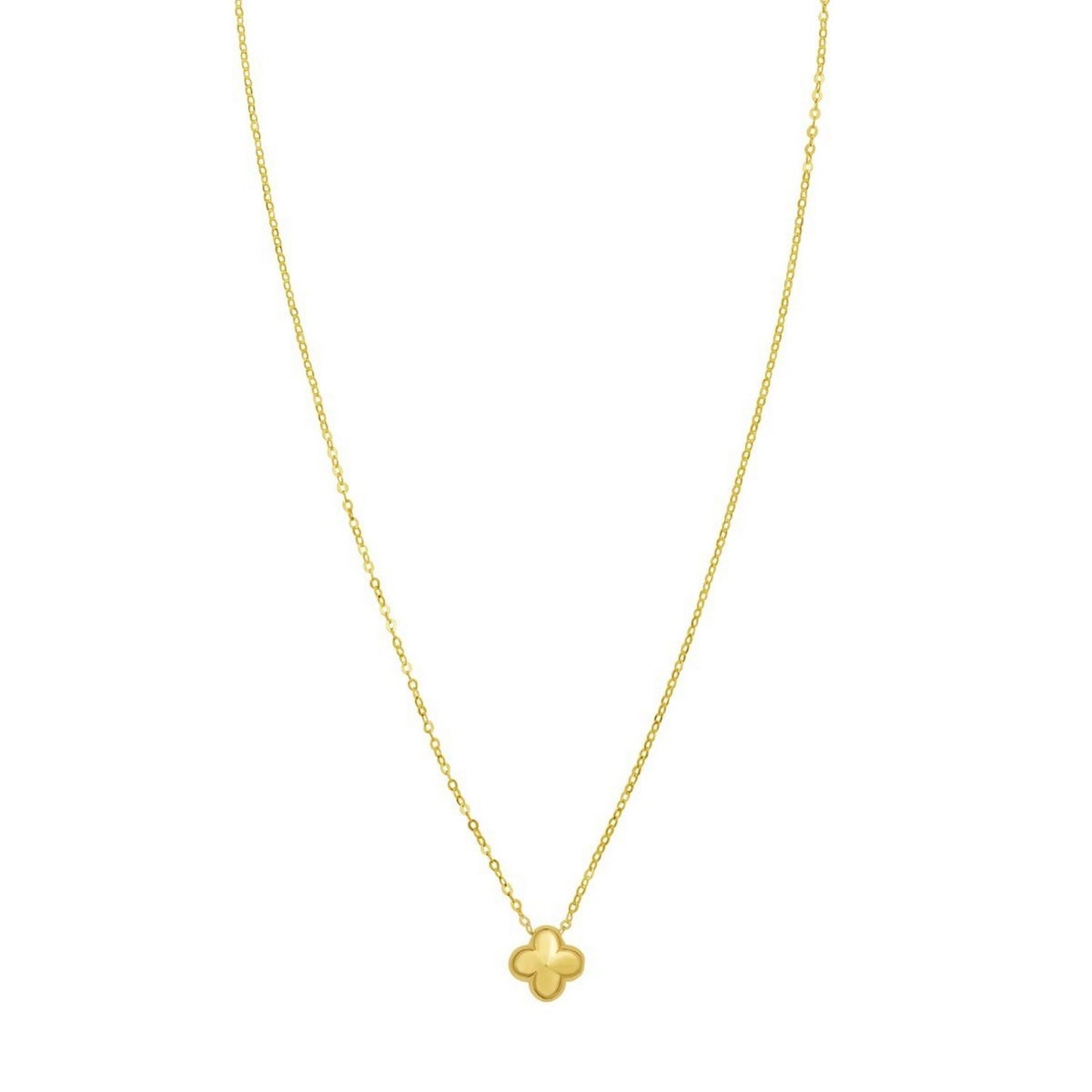 14K Yellow Gold Puffed Mini Clover Pendant Necklace