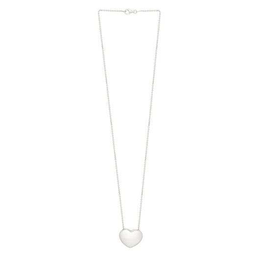 Sterling Silver Rhodium Plated Puffy Heart Necklace