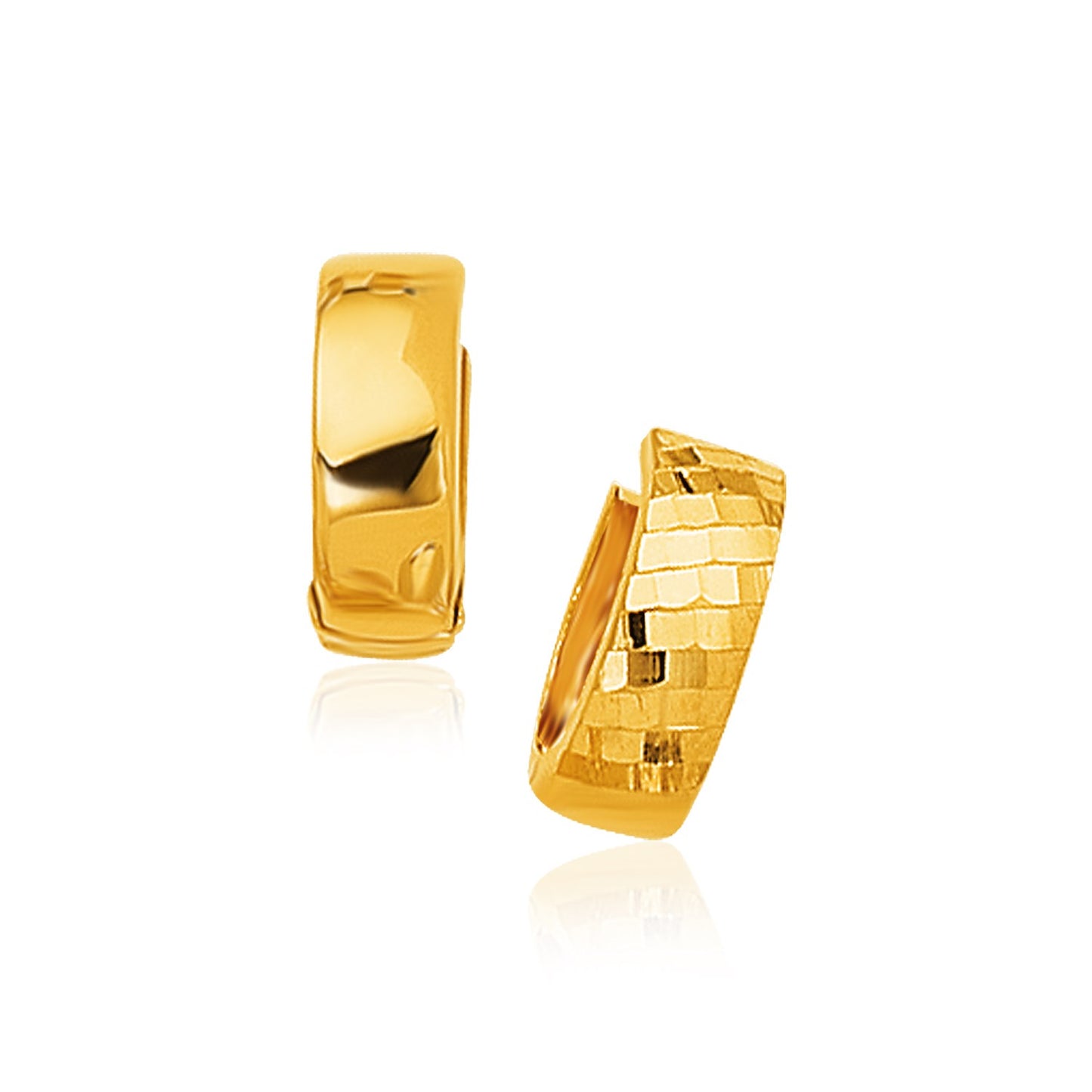 14k Yellow Gold Textured & Polished Hoop Earrings