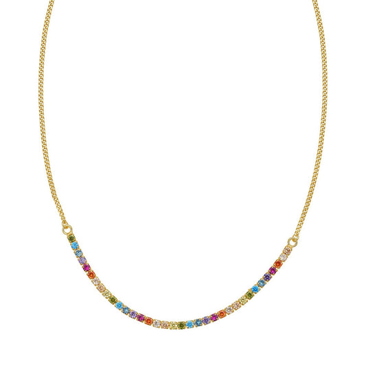 Sterling Silver Gold Plated Rainbow CZ Necklace
