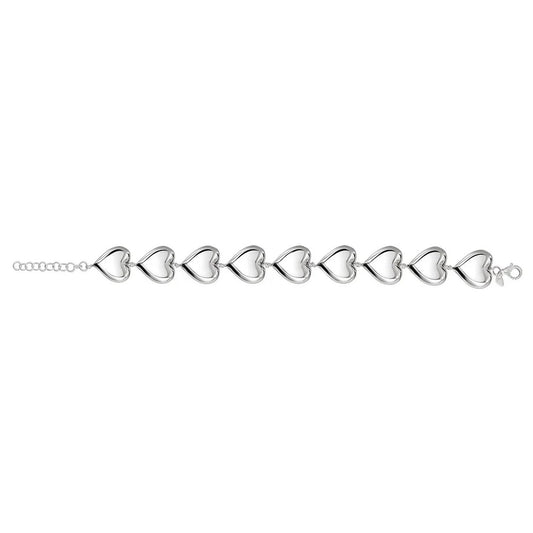 Sterling Silver Rhodium Plated Puffed Hearts Bracelet
