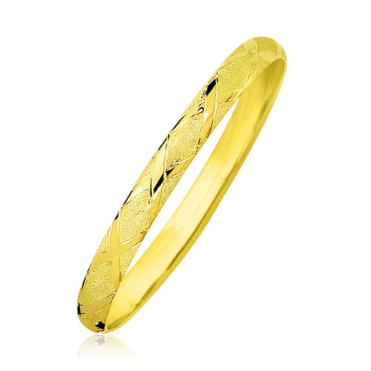 10k Yellow Gold Slender Diamond  Textured Bangle