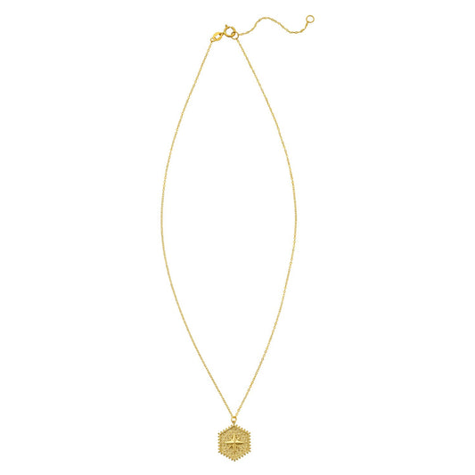 14K Yellow Gold North Star Hexagon Necklace