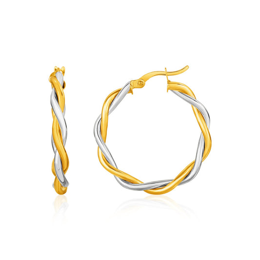 Two-Tone Twisted Wire Round Hoop Earrings in 10k Yellow & White Gold(3x20mm)