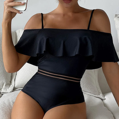 Ruffled Off The Shoulder One Piece Monokini Swimsuit