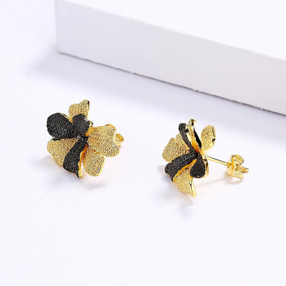 Black & Gold Style Flower Earrings