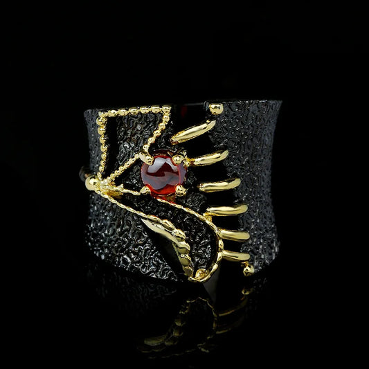 Retro Ruby Zircon Black & Gold Style Rings