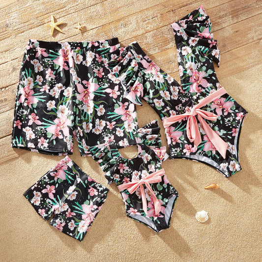 Family Matching! Floral Swimsuits & Swim Trunks