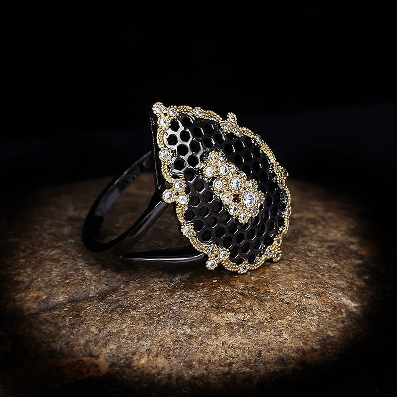 Black & Gold Style Micro- Rings Zircon Rings