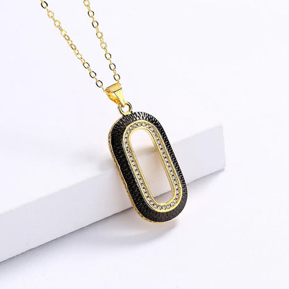 Necklace Oval Geometric Pendant Zircon Necklace Black & Gold Style Chain