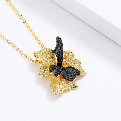 Black & Gold Style Two-Flower Pendant Ins Wind Necklace Chain