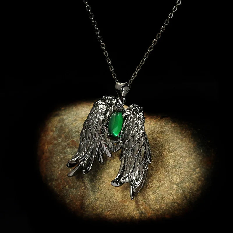 Feathered Wings Necklace with Green Zircon Stone