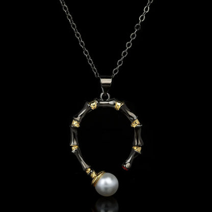 Necklace Black & Gold Style Pendant Line Pearl Chain