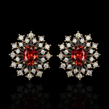 Earrings Red Zircon Earrings Flower Earrings