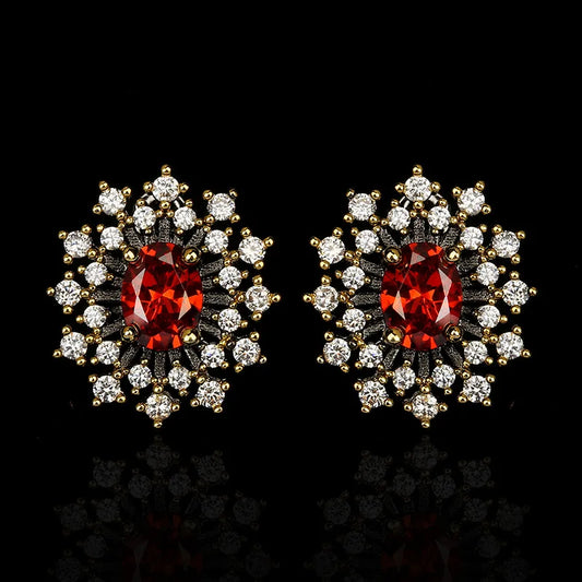 Earrings Red Zircon Earrings Flower Earrings