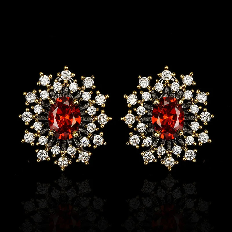 Earrings Red Zircon Earrings Flower Earrings