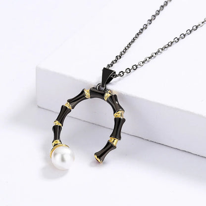 Necklace Black & Gold Style Pendant Line Pearl Chain