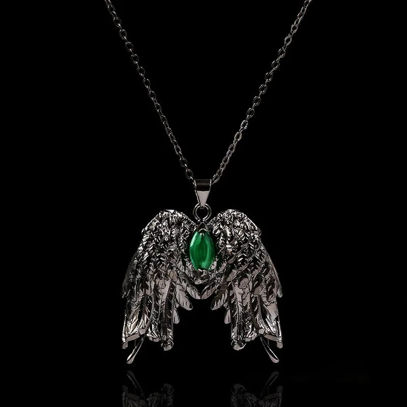 Feathered Wings Necklace with Green Zircon Stone