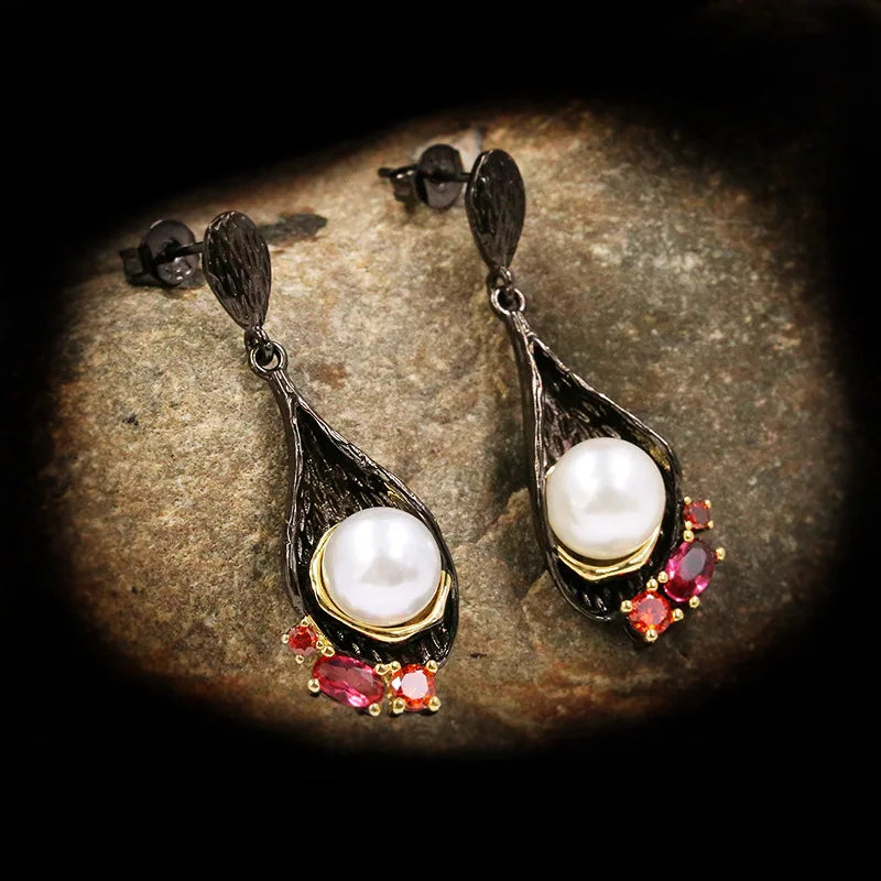 Wild Black & Gold Pearl Drop Earrings