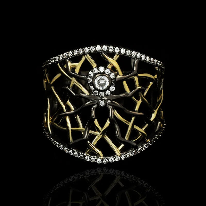 Gothic Spider Black & Gold Style Ring