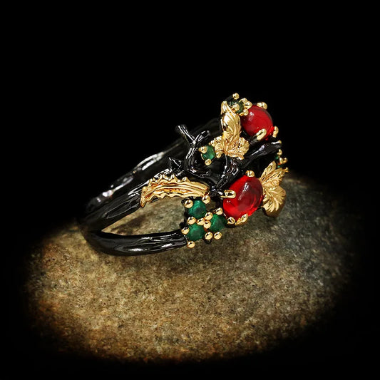 Black & Gold Style Ruby, Emerald, Blue Sapphire & Wine Zircon Rings
