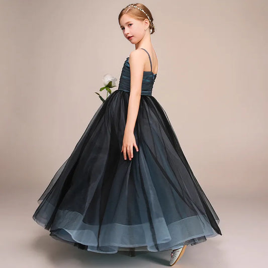 Dideyttawl Tulle Spaghetti Straps Flower Girl Dresses For Wedding Kids Girl Long Formal Birthday Party Gown Princess Gowns