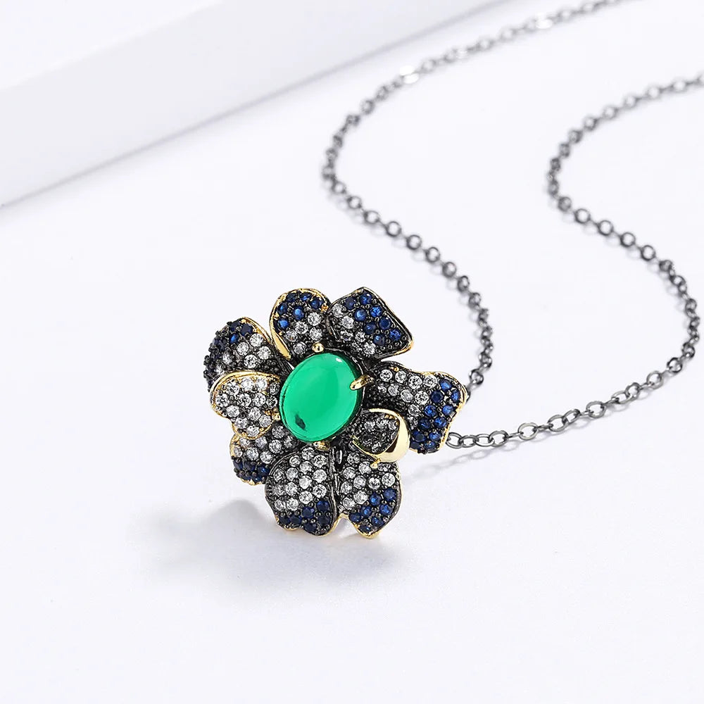 Flower Chain Green Translucent Zircon Pendant Chain