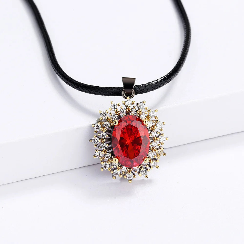 Sunflower Necklaces Red Zircon Gemstones